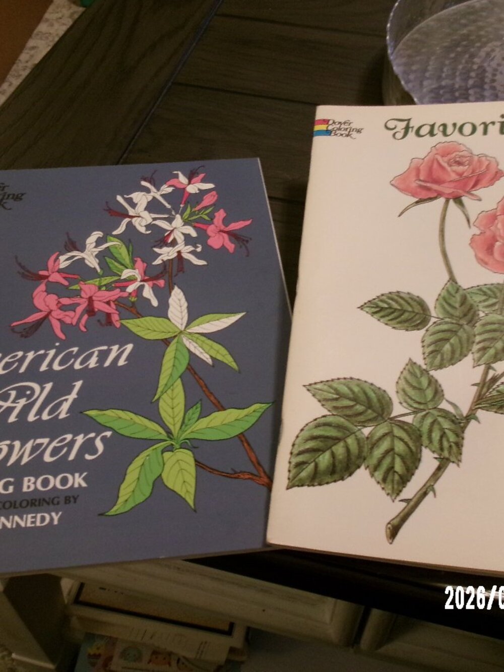 Lot of 2 Vtg DOVER Coloring Books: American Wildflowers and Favorite Roses New